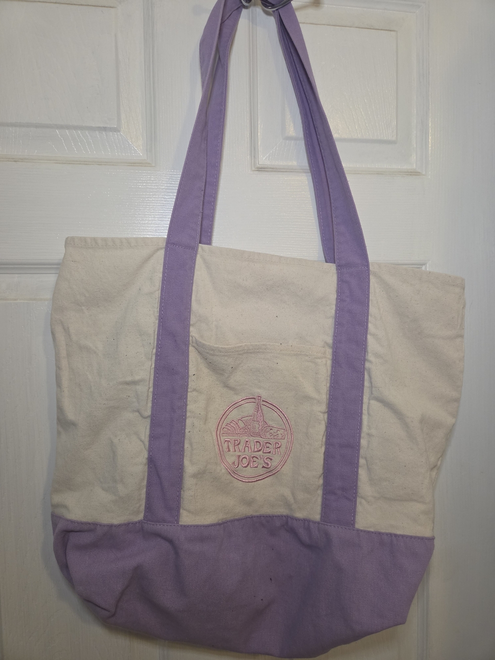Trader Joe's Lavender & Cream Canvas Tote Bag